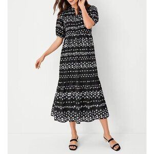 NEW $149 Ann Taylor Womens Small Floral Tiered Shirtdress Midi Dress